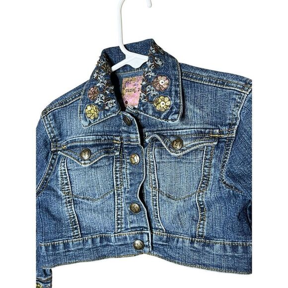 Vintage‎ Crest Jeans Cropped Embroidered Denim Jacket Size 4 - Picture 2 of 8